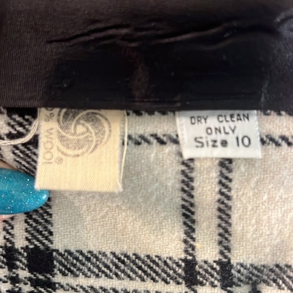 Vintage Black & White Plaid Blazer Wool Blend Collarless Made in USA Size 10 - Picture 8 of 9